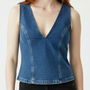 Pinko NWT Dark Blue Denim V-Neck Sleeveless Vest
